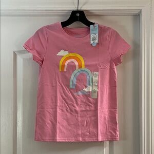 Cat & Jack Pink Tee with Rainbow and Cloud Design